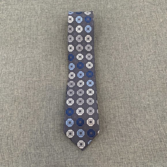 Michael Michael Kors Men's Silk Tie Gray Blue White Geometric Pattern‎ - Picture 5 of 9